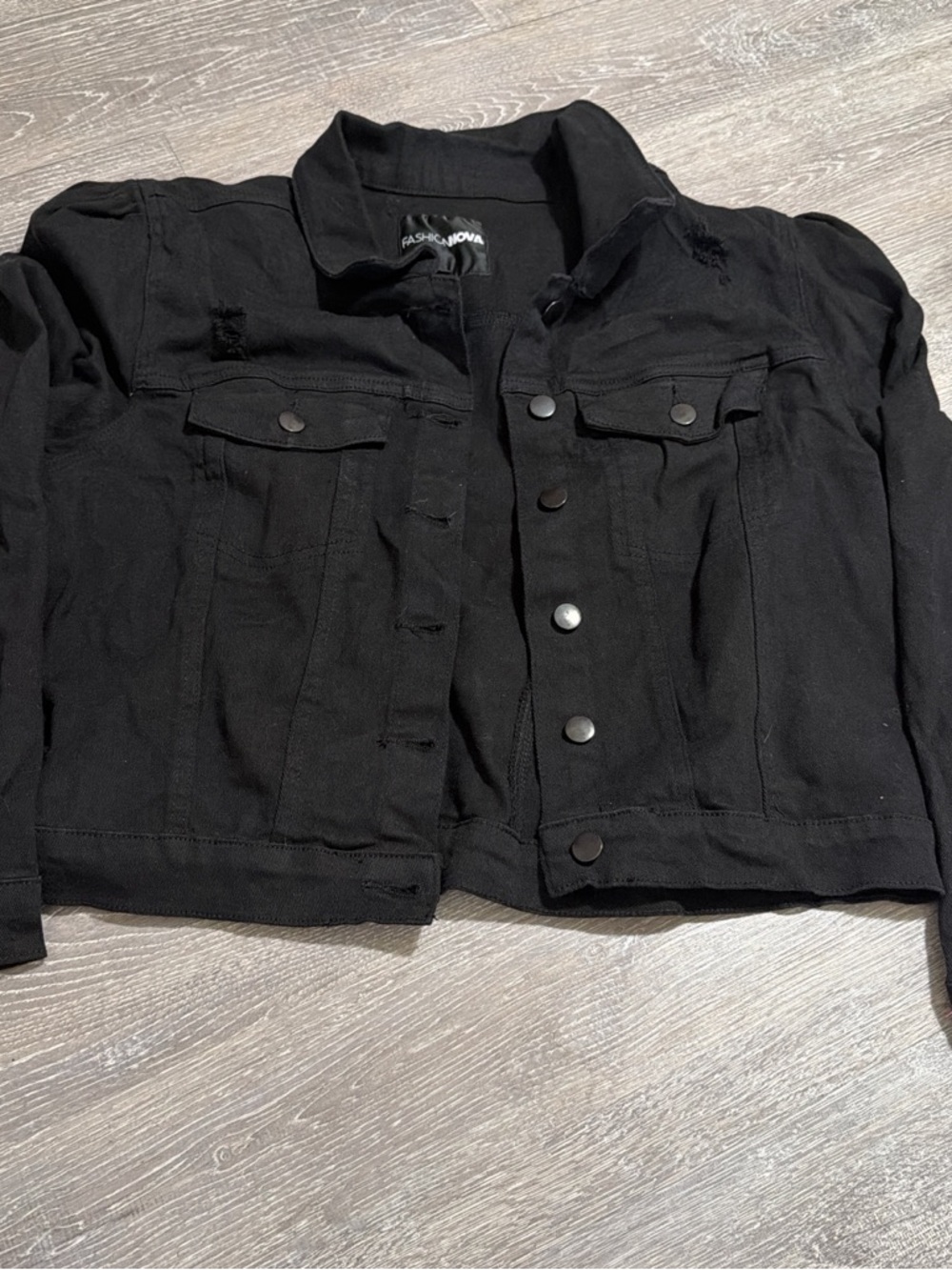 Fashion Nova Black Distressed Women's Denim Trucker Jacket